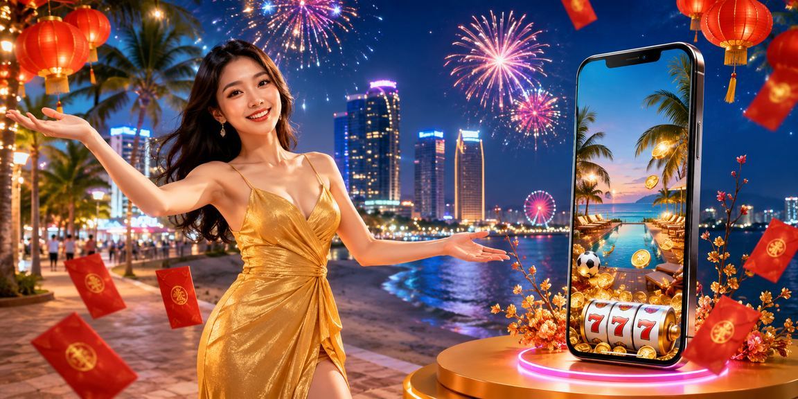 Khung cảnh Đà Nẵng với phong bao lì xì và lồng đèn đỏ