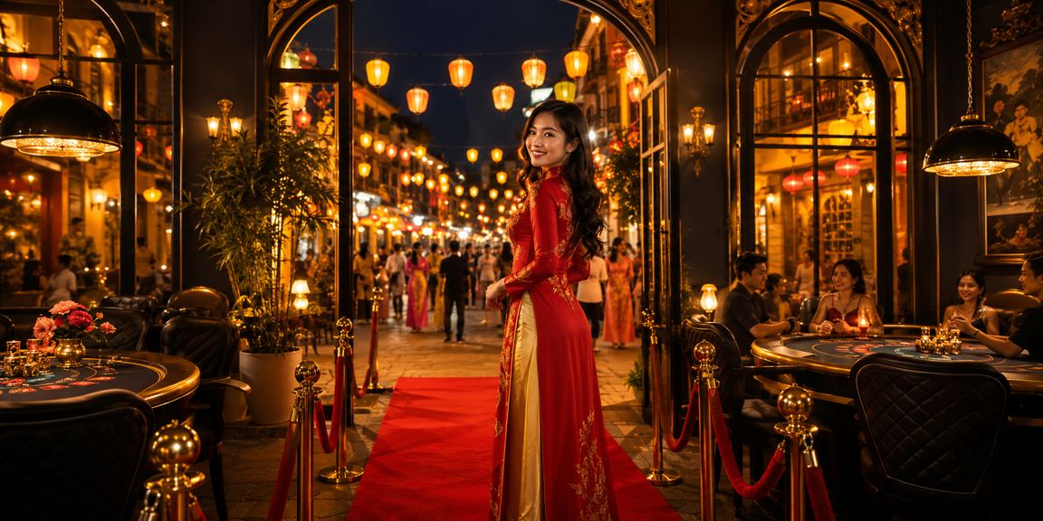 Người chơi cá cược bóng rổ tại Hội An với trang phục áo dài truyền thống